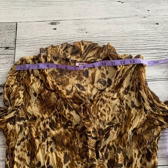 Vintage Y2K Sheer Leopard Print Flare Sleeve Ruffle V-Neck Blouse - Picture 10 of 12